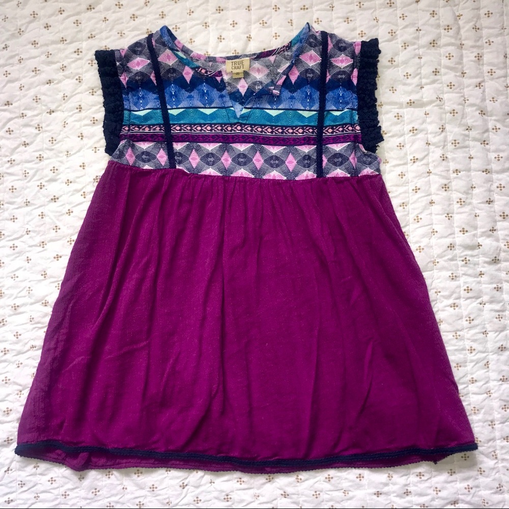 TRUE CRAFT girls sz medium boho embroidered shirt